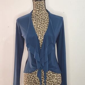 Dark Navy Open-Front Ruffle Cardigan